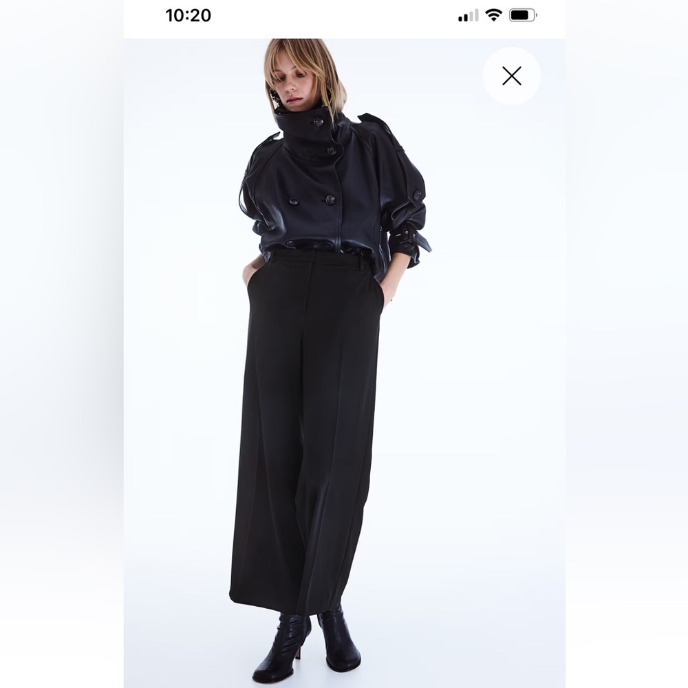 H&M Black Wide-Leg Linen-Blend Pants Size 4 NWT